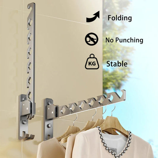 Wall Mounted Clothes Hanger No Punching Folding Drying Racks Collapsible Multi-Purpose Clothes Drying Rack Bathroom Space Saving