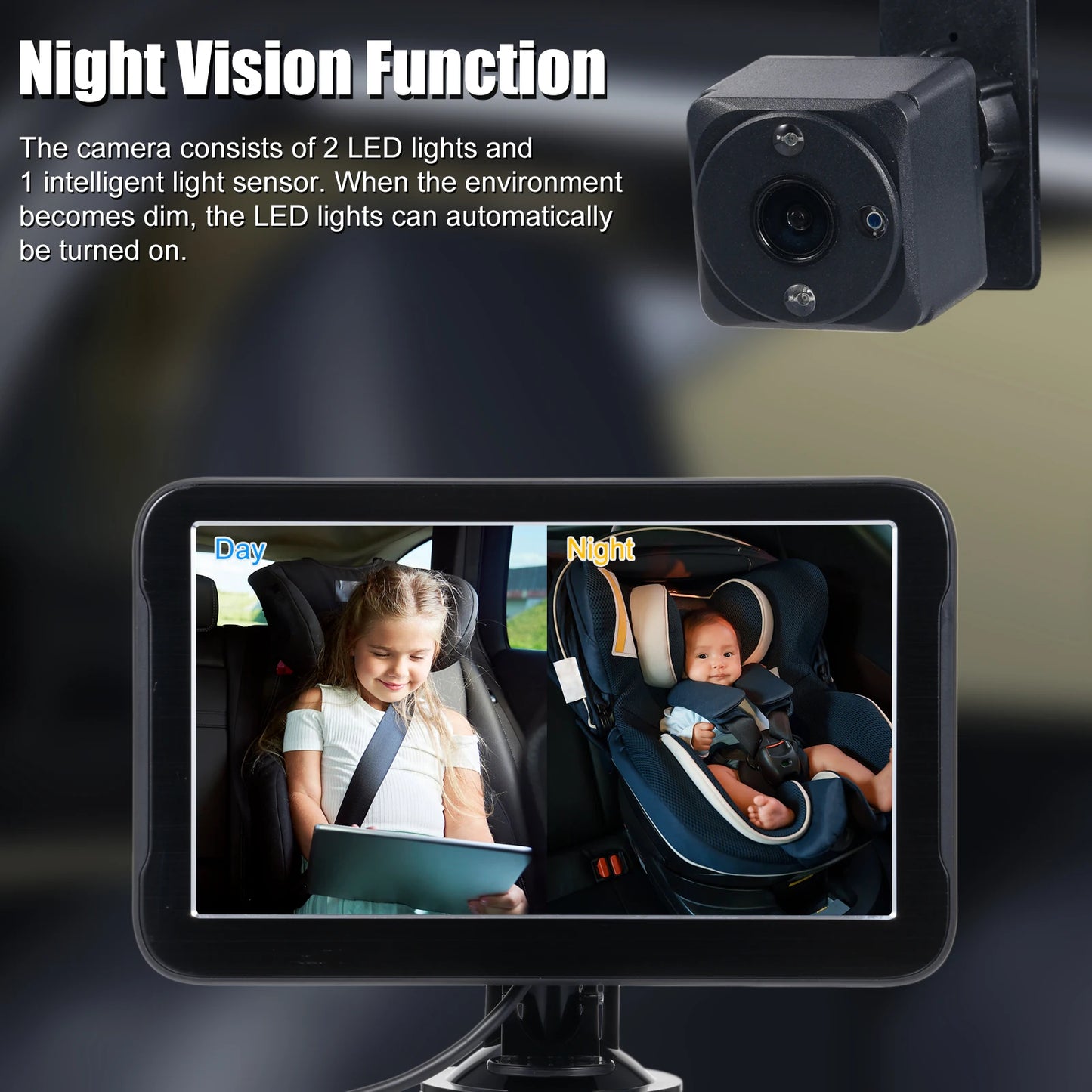 Baby Car Camera 7" Back Seat Baby Car Mirror with Wide Clear View Easily Observe The Baby's Move Baby Car Camera Baby Car Mirror