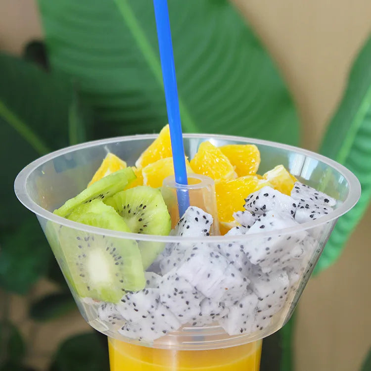 2PCS 2In1 Drink Snack Cup Bowl Bubble Milk Tea Fruit Portable Cups Stadium Tumbler Desserts Fondue Coke Water Bottle Adults Kids