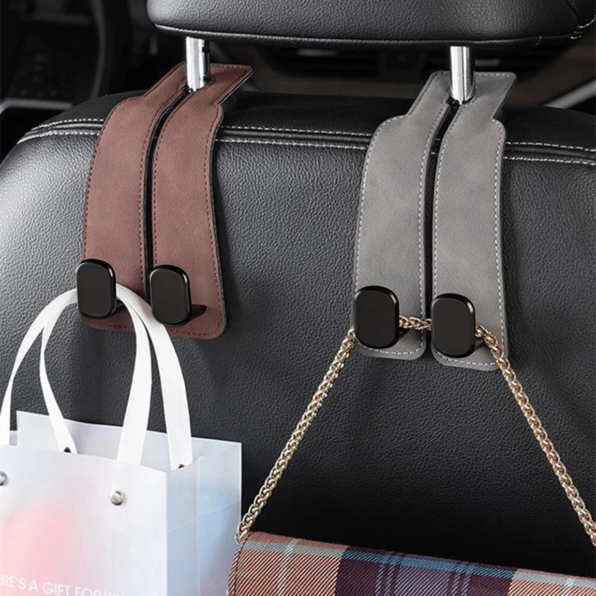 Universal Car Seat Headrest Hook 2 in 1 Soft Leather Car Seat Back ABS Hook for Purse Bag Backpack Double Hook Car Seat Hanger