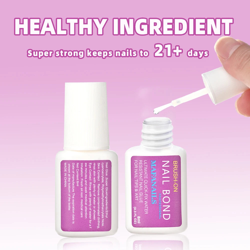 8ML Strong Nail Glue for Press on Nails Adhesive Broken Nail Repair Brush-on Nail Glue Rhinestone Charms Acrylic Tips Bond Glue