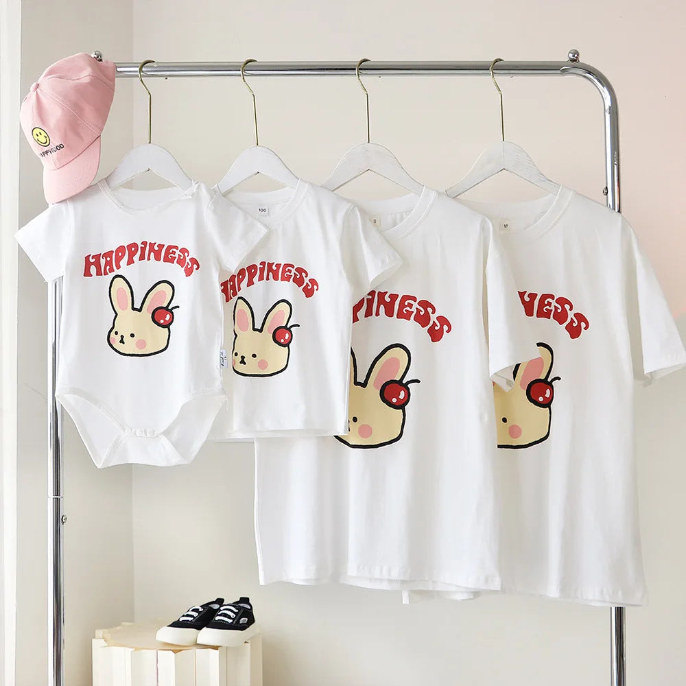Family Cute Matching T Shirts Parent-child Rabbit Clothes Funny Dad Mom and Son Daughter Cotton Tees Tops Baby Newborn Bodysuit