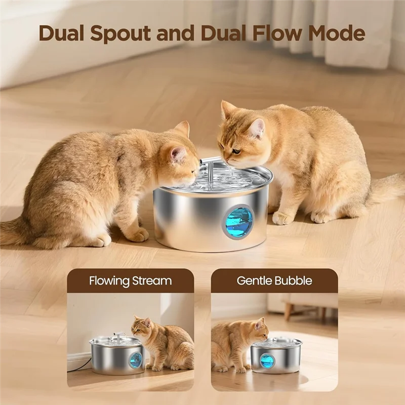ABJN-Cat Water Fountain Stainless Steel Cat Fountain For Drinking For Small Dog Large Kitty EU Plug