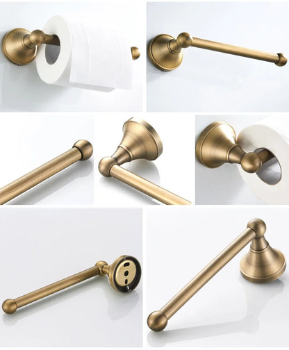 Bathroom Accessories Antique Brass Wall Mounted Toilet Paper Holder Towel Ring Robe Coat Hook Bathroom Hardware