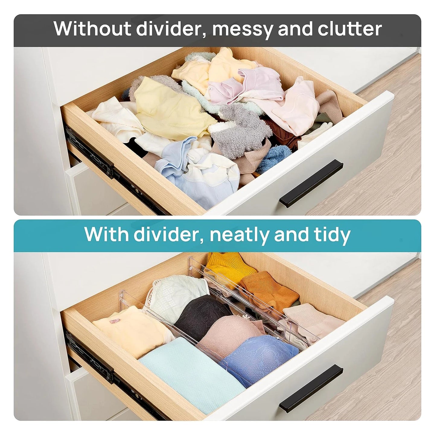 4 件套 Transparent Drawer Dividers Adjustable Expandable Drawer Dividers for Clothes Utensils Cosmetics Office Storage