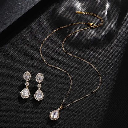 Fashion necklace accessories women's earring Jewelry sets bride's wedding zircon water drop girls earrings for women jewellery