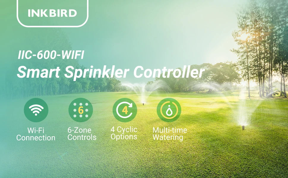 INKBIRD Smart Sprinkler Controller IIC-600-WIFI 6 Zones Auto Irrigation Controller for Rain Skip Seasonal Adjustment of Plants