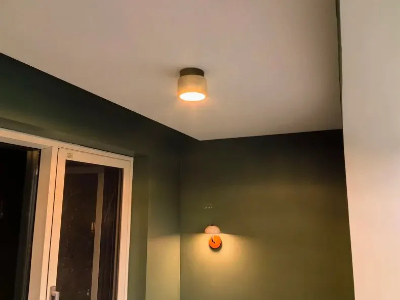 Wabi Sabi Yellow Marble Ceiling Light Lobby Entrance Corridor Balcony Restaurant Hotel Aisle Travertine Decorative Lamp