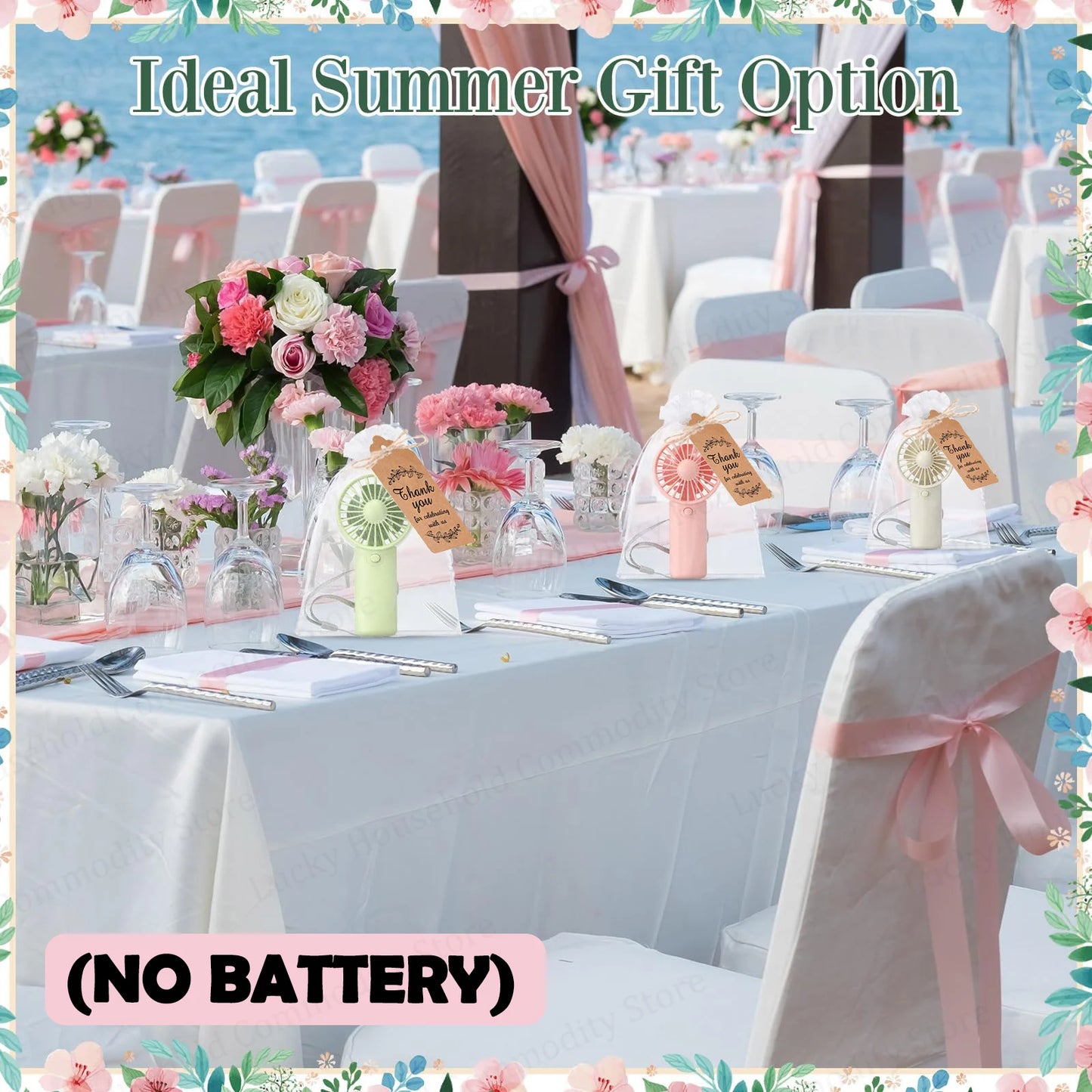 12-120PCS Portable Handheld Fan Bulk Wedding Fans for Guest Mini Handheld Fan Battery Powered Fans with Thank You Cards