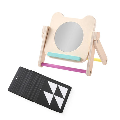 Baby Wooden Montessori Toys Mirror Tummy Time Infant Mirror Black White Contrast Visual Stimulation Sensory Development Toys