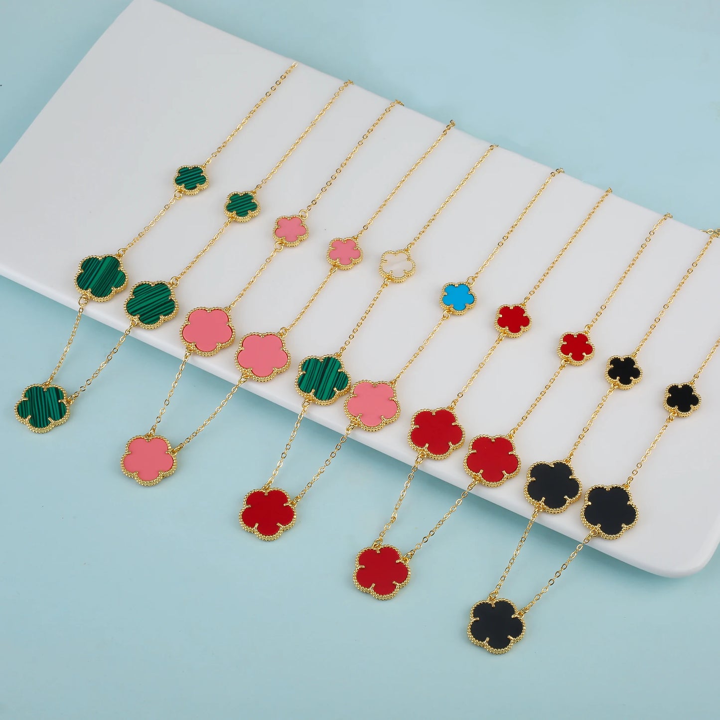 Irregular New Double Sided Natural Stone Shell Plant Five Leaf Flower Jewelry Set Necklace Earrings Women's High Quality Clover