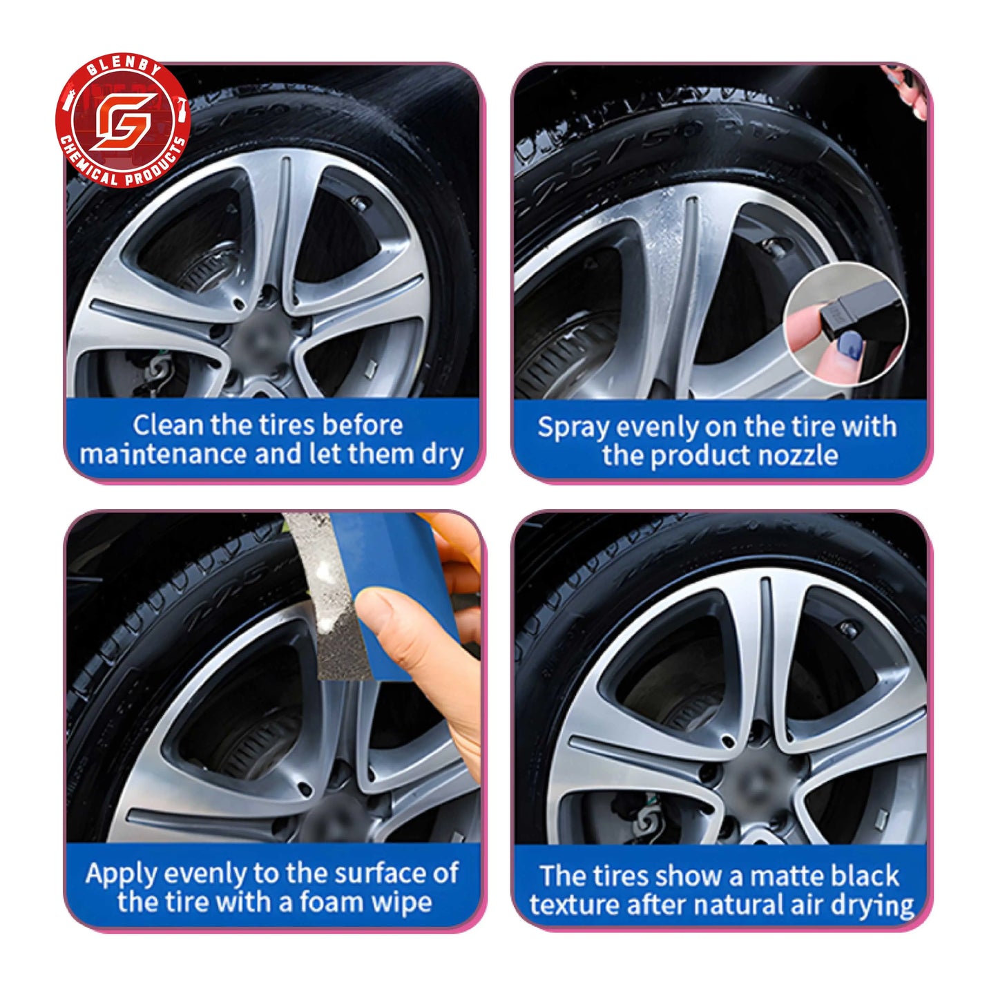 Black Wet Look Tire Shine Dressing -Automotive Clear Coat Tire Dressing for Glossy Wet Tire Look, Vinyl & Plastic, with UV