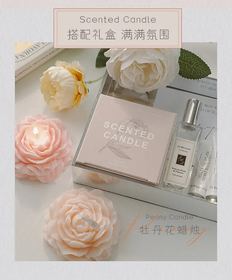 Peony Scented Candles, Handmade DIY Mini Floral Candles for Valentine's Day Gifts