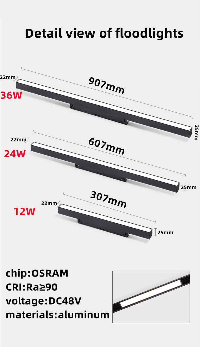 Magnetic Track Light Grille Flood Lamp Modern Embedded Flexible Linear Fixture LED Spotlight DC48V Ceiling Indoor Living