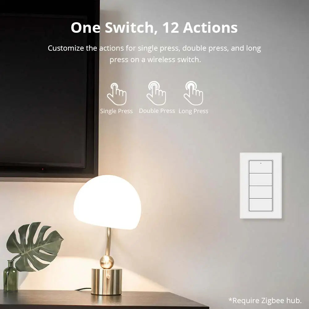 Zemismart 4-Gang Zigbee Wireless Scene Switch,Battery Powered, Compatible with Tuya Home Assistant Homey Hubitat (Hub Required）