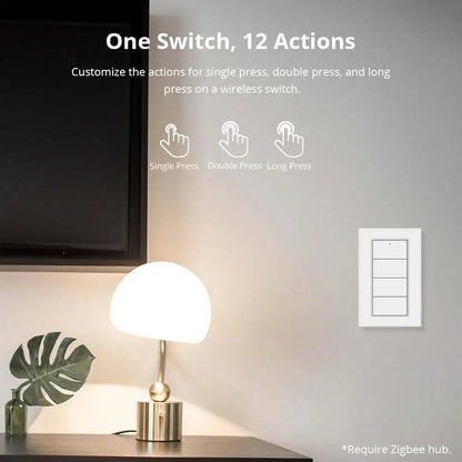 Zemismart 4-Gang Zigbee Wireless Scene Switch,Battery Powered, Compatible with Tuya Home Assistant Homey Hubitat (Hub Required）