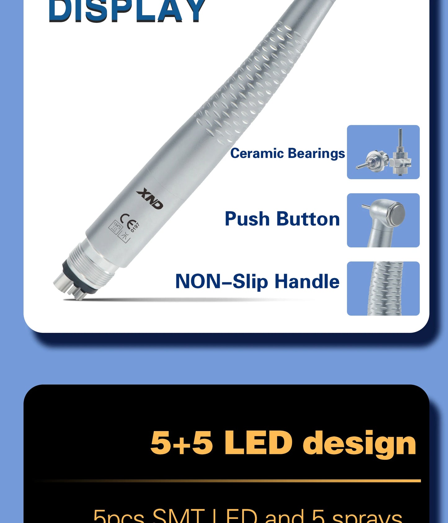 XND Dental 5 SMT LED Light Air Turbine High Speed Handpiece with 5 Water Spray Shadowless 2/4 Holes Teeth Drill Dental Supply
