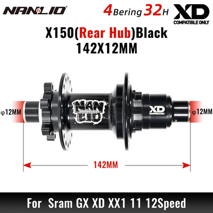 Bicycle hubs Nanlio X150 Mountain Bike Hubs 6 Pawls 150 Engagement Rear Hub HG MS XD 8-12 Speed 28 32 36 Holes Noisy wheel Hubs