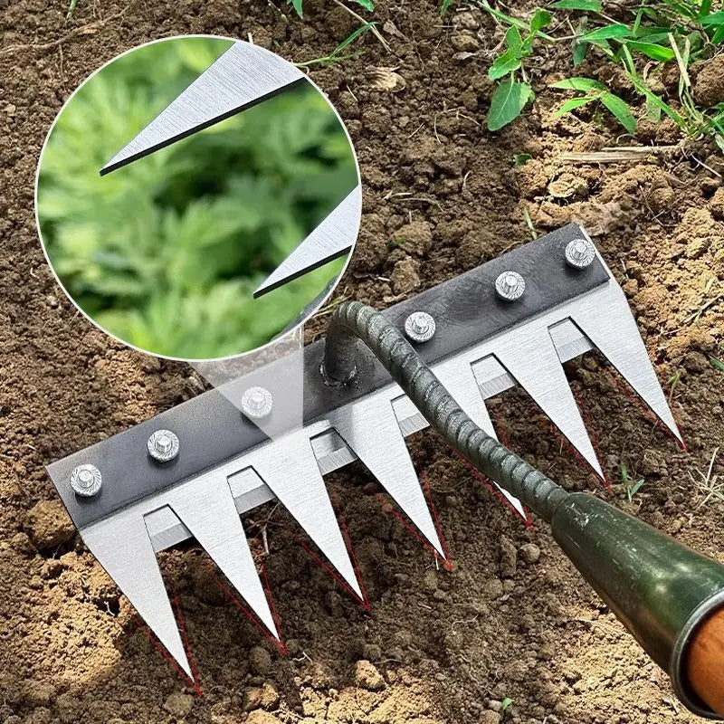 5/6/7/8 Teeth Agricultural Rake Soil Loosening Weeding Tool Manganese Steel Garden Weeding Rake Multi-use Agricultural Straw Hoe