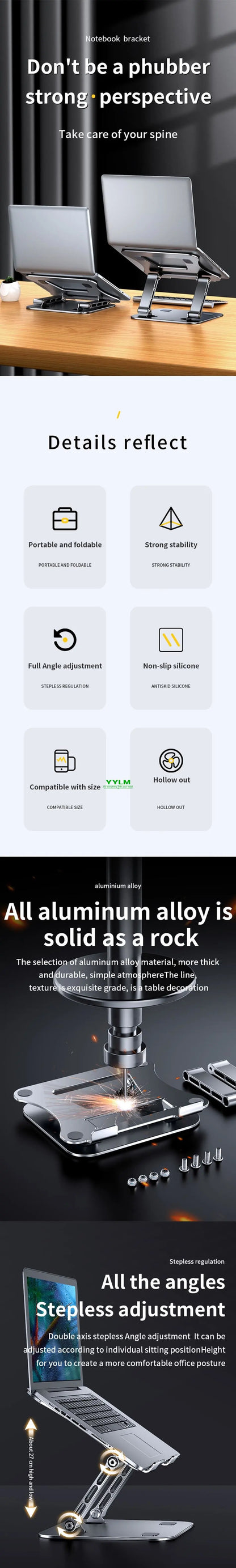 Phone Tablet Stand Adjustable Aluminum Alloy laptop Tablet up to 17 "Laptop Portable Folding stand Cooling stand support