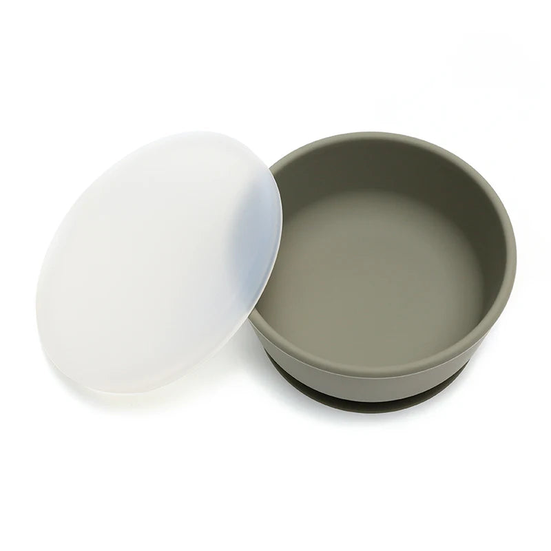 Food Grade Silicone Baby Feeding Bowls with Lid Anti-fall Strong Suction Dining Bowl for Toddler Kid Training Tableware BPA Free