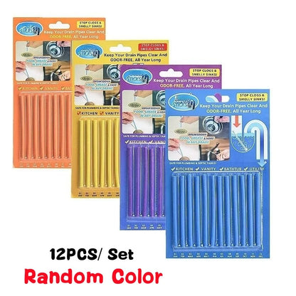 12 PCS Sticks Pipe Deodorizer Easy Drain Cleaning Sanitation Enzyme Rod Clog Remover Odors Eliminator Sewer Dredging