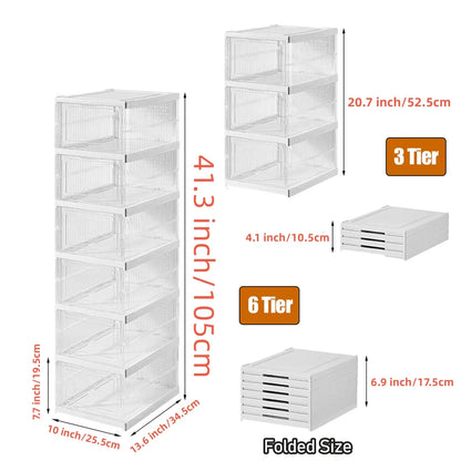 Transparent Shoes Box 6 Layers Shoe Display Case Thickened Foldable Sneaker Shoe Organizers Dustproof High-top Shoe Rack Shelf