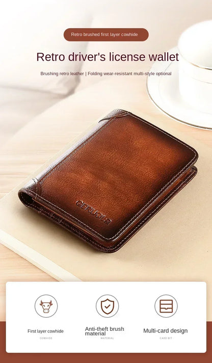 Men's Wallets RFID Blocking Genuine Leather Trifold Business Short Purse Wallet for Men with ID Window and Credit Card Holder