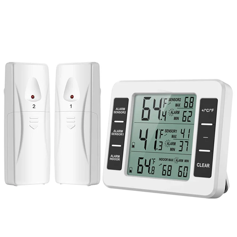 A25F-Wireless Refrigerator Thermometer Digital Freezer Thermometer Temperature Monitor with 2 Sensors for Indoor Outdoor