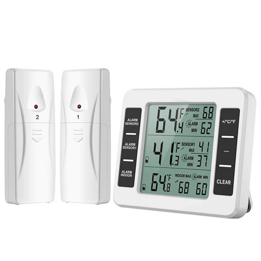 A25F-Wireless Refrigerator Thermometer Digital Freezer Thermometer Temperature Monitor with 2 Sensors for Indoor Outdoor