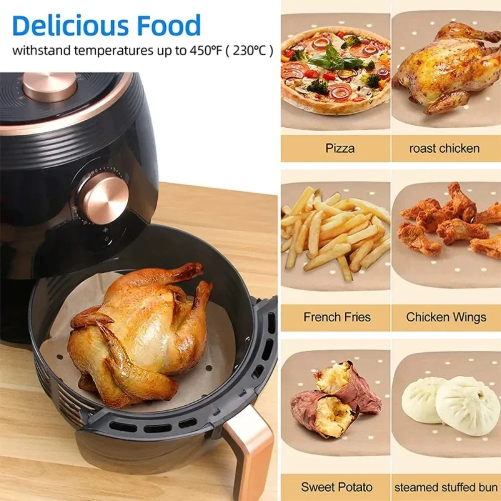 100/Pcs Air Fryer Parchment Paper Liners 23cm Perforated Disposable Air Fryer Liners Square Parchment Paper Kitchen Tools