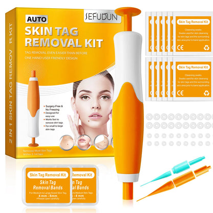 2-IN-1 Auto Skin Tag Removal Tool Kit Painless Skin Label Mole Acne Wart Removal Pen with Cleansing Swabs Facial Skin Care Tool