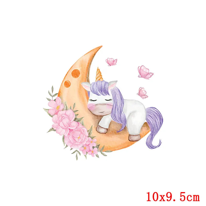 Rainbown Unicorn Heat Thermal Transfer For Clothes Cute Cartoon Iron-On Transfers Sticker On Babys Clothes DIY Aniaml Applique