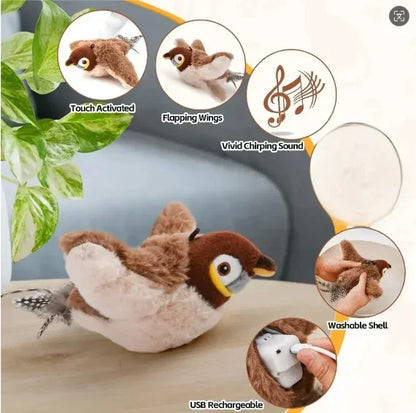 Interactive Cat Toys Flying Bird Cat Toy Flapping Wings Sparrow Catnip Toys Vivid Chirpi]ng Simulation Bird Interactive Cat Toy
