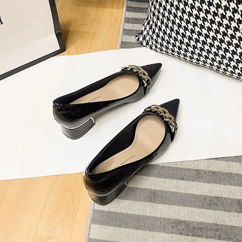 Office Shoes For Women 2024 Ladies Summer Footwear With Medium Heels Pointed Toe Luxury Leather Casual Comfortable And Elegant A