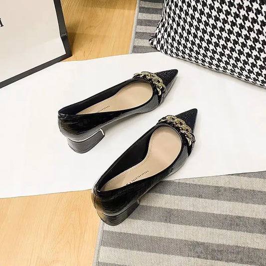 Office Shoes For Women 2024 Ladies Summer Footwear With Medium Heels Pointed Toe Luxury Leather Casual Comfortable And Elegant A