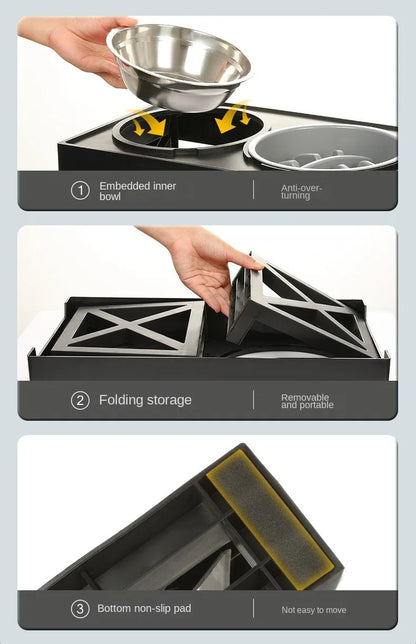 Elevated Dog Bowls 3 Adjustable Heights Dog Food Water Bowl with Slow Feeder Bowl  Dog Bowl For Pet Meal Mat Elevated Bowl Mat