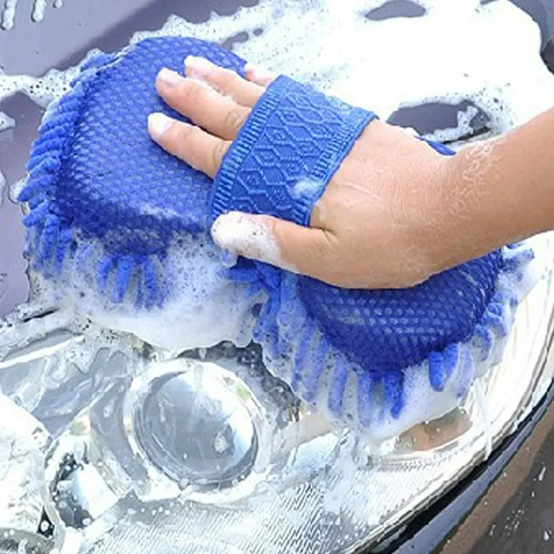 2Pcs Car Cleaning Brush Cleaner Tools Microfiber Car Washer Sponge Cleaning Washing Towel Auto Gloves Car Washing Accessories