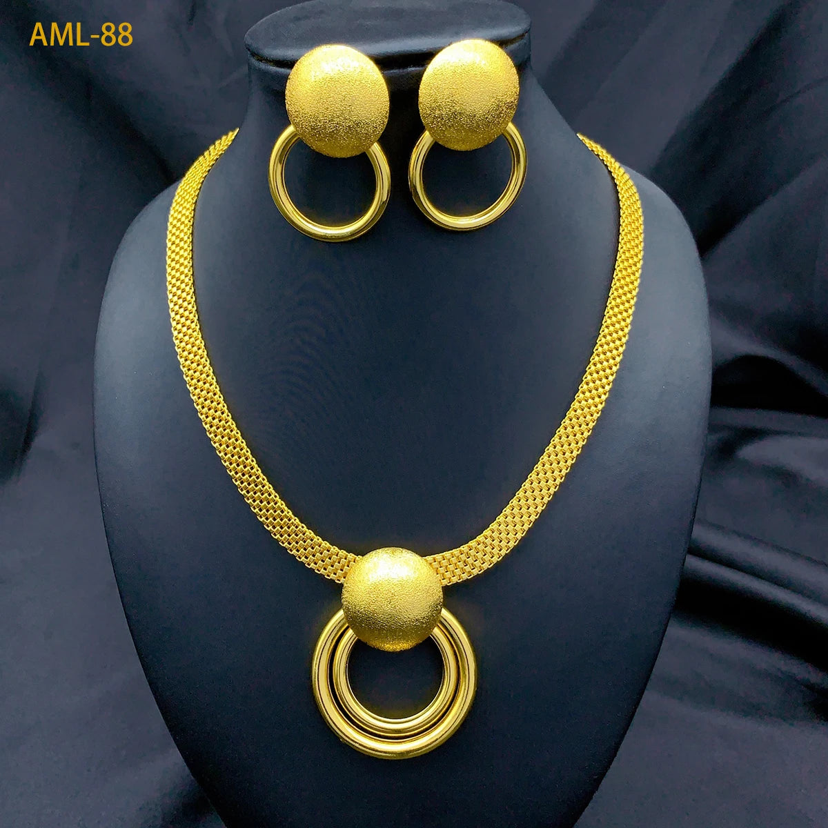 Fashion Women Jewelry Set for Accessories 24k Gold Color Round Necklace and Earrings Set for Engagement Party Dubai Wedding