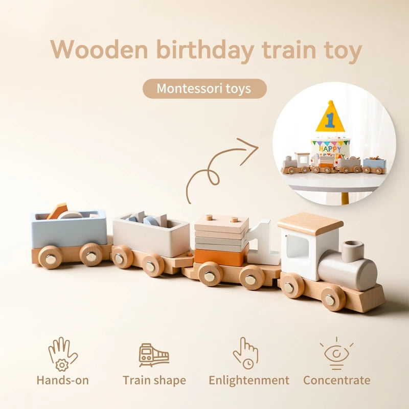 Montessori Toys Wooden Train Birthday Toy Baby Educational Toys Wooden Trolley Baby Learning Toys Number Of Wood Baby Toys Gifts
