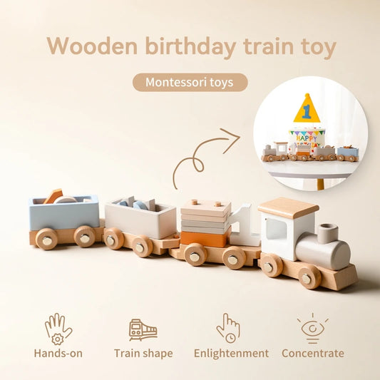 Montessori Toys Wooden Train Birthday Toy Baby Educational Toys Wooden Trolley Baby Learning Toys Number Of Wood Baby Toys Gifts