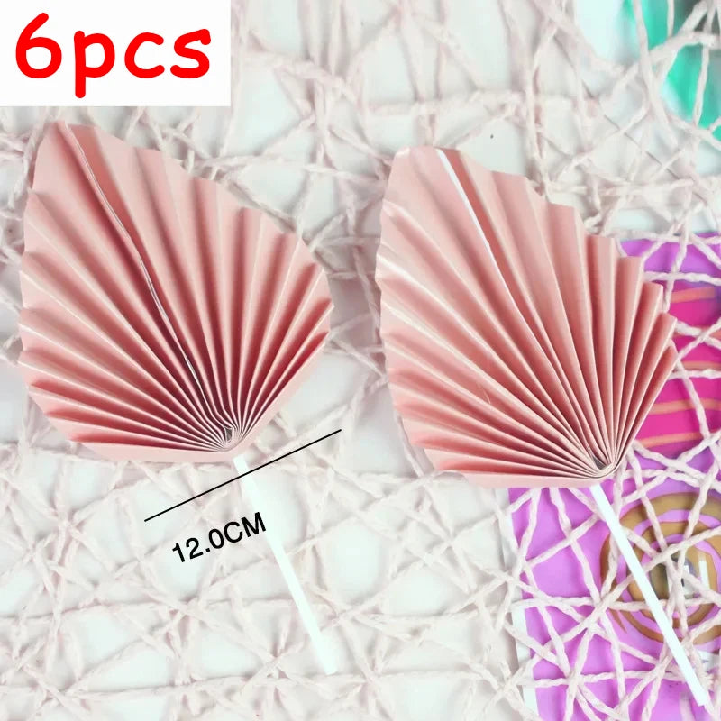 6pcs Palm Spear Cake Topper Happy Birthday Palm Leaf Decoration Cake Decorating Wedding Baking Dessert Table Party Favors