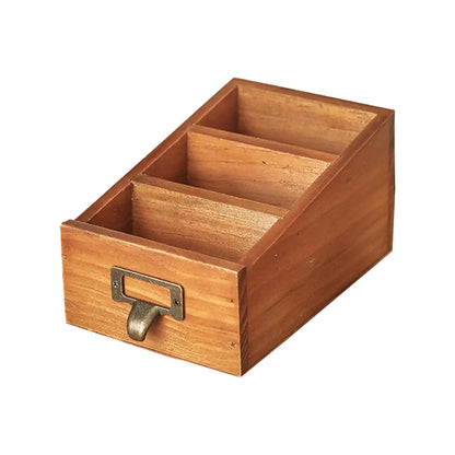 Wooden Desktop Organizer Keys Durable Mini with 3 Compartments Office Accessories for Home Bedroom Vanity Bathroom Countertop