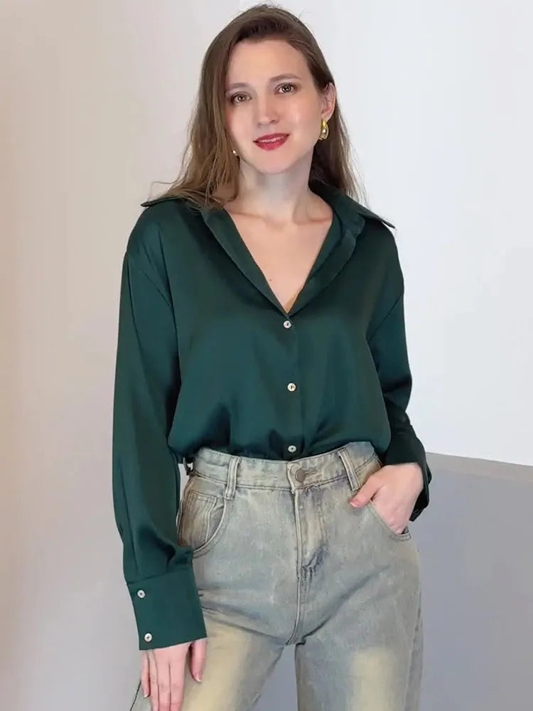 Office Wear Women Shirts Satin Blouse Luxury Pink Long Sleeve Formal Shirts Female Button Silk Tops For Women Elegant All-Match