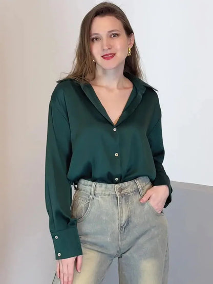 Office Wear Women Shirts Satin Blouse Luxury Pink Long Sleeve Formal Shirts Female Button Silk Tops For Women Elegant All-Match