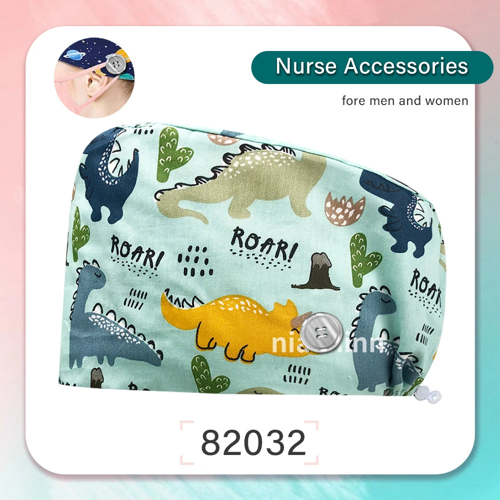 Cartoon Printed Operating Room Doctor Work Scrub Hat Pharmacy Dentistry Clinic Surgical Cap Adjustable Medical Nurse Accessories