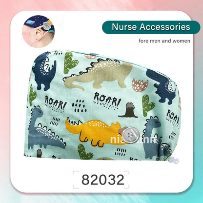 Cartoon Printed Operating Room Doctor Work Scrub Hat Pharmacy Dentistry Clinic Surgical Cap Adjustable Medical Nurse Accessories