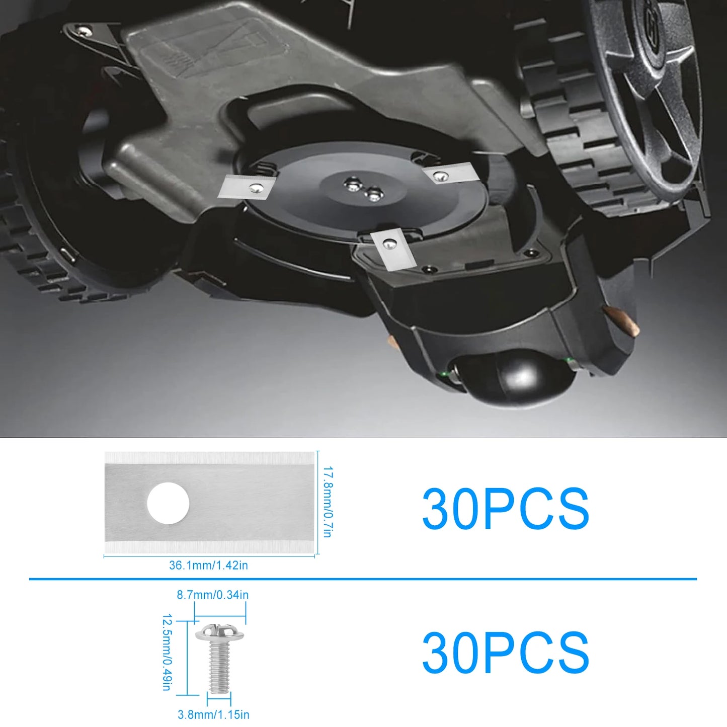 36*18*0.9mm 30pcs Replacement Blades for Robot Lawn Mower for Worx LandXcape Lawn Mower Blades Titanium Robot Lawn Mower Blades