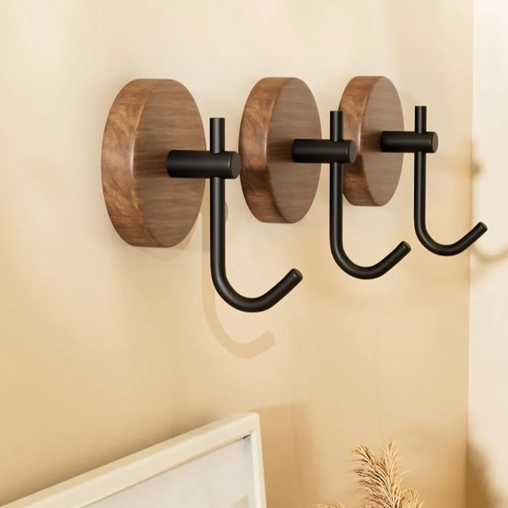 No Drilling Walnut Hanging Hanger Robe Hook Coat Storage Rack Adhesive Wall Hooks Key Decoration Hook Practical Wood Hook
