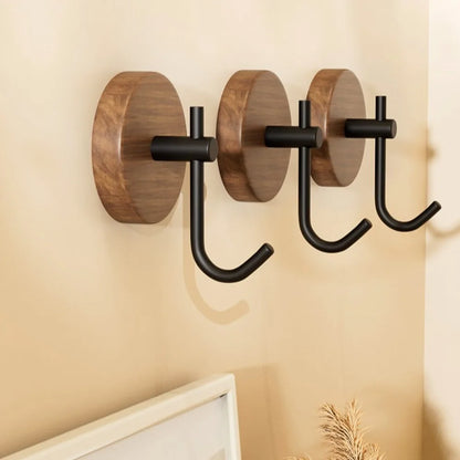 No Drilling Walnut Hanging Hanger Robe Hook Coat Storage Rack Adhesive Wall Hooks Key Decoration Hook Practical Wood Hook